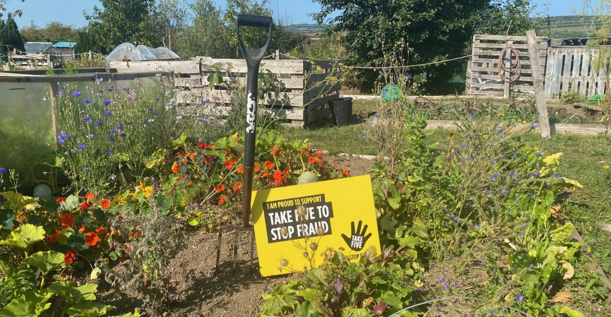 Take Five sign on an allotment